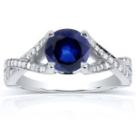 Sapphire and Diamond White Gold Crossover Ring by Yaffie