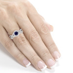 Yaffie Bridal Set with Sapphire and Halo Diamonds in White Gold