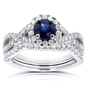 Bridal Brilliance: Yaffie White Gold Sapphire and Diamond Crisscross Set