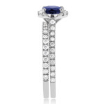 Bridal Set with Halo of 1/2ct Diamond and Sapphire Round-cut in Yaffie White Gold