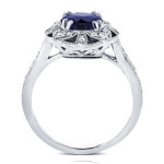 Antique Floral Ring with Round-cut Sapphire and 1/4ct Diamond in White Gold by Yaffie