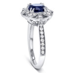 Antique Floral Ring with Round-cut Sapphire and 1/4ct Diamond in White Gold by Yaffie