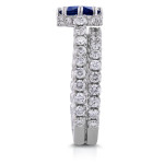 Elegant Yaffie White Gold Bridal Ring with Sparkling Sapphire and 1.1ct TDW Diamond in Classic 8-Prong Standing Halo Design.