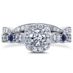 Vintage Elegance: Yaffie White Gold Sapphire & 1.1ct TDW Diamond Bridal Set