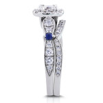 Vintage Elegance: Yaffie White Gold Sapphire & 1.1ct TDW Diamond Bridal Set
