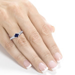 Sapphire & 1/2ct Diamond 3 Stone White Gold Engagement Ring by Yaffie