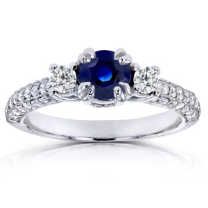 Yaffie Sapphire and Diamond Three-Stone Engagement Ring in White Gold (1/2ct TDW)