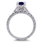Engraved Antique Bridal Ring Set with White Gold Sapphire and 1/3ct Diamond by Yaffie