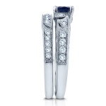 White Gold Sapphire & Diamond Bridal Set with Elegant Filigree Milgrain Design