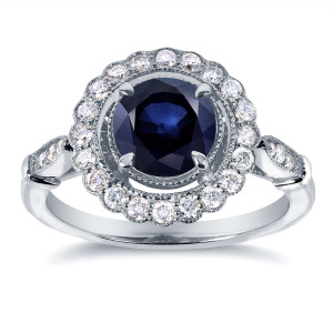 White Gold Sapphire and 1/3ct TDW Diamond Ring - Custom Made By Yaffie™