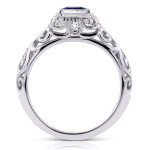 Antique Ring with Yaffie White Gold, Sparkling Sapphire, and 1/5 Carat Diamond Brilliance