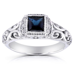 Antique Ring with Yaffie White Gold, Sparkling Sapphire, and 1/5 Carat Diamond Brilliance