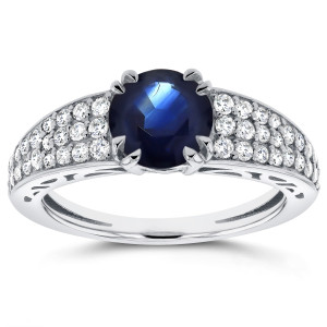 Sapphire and Diamond Soft-Edged Ring in White Gold by Yaffie, 2/5ct TDW