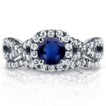 Elegant White Gold Bridal Set with Sparkling Sapphire and 3/4ct TDW Diamond Crossover Halo