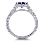 Stunning White Gold Sapphire and Diamond Engagement Ring with 8 Prong Halo