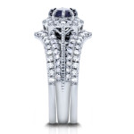 White Gold Sapphire and Diamond Star Halo Bridal Set with 3/5ct Total Weight, by Yaffie
