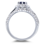 White Gold Sapphire and Diamond Star Halo Trio Bridal Set with 3/5 Carat Total Weight