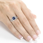 White Gold and Sapphire Diamond Halo Wedding Set by Yaffie, 5/8ct Total Diamond Weight