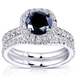 White Gold and Sapphire Diamond Halo Wedding Set by Yaffie, 5/8ct Total Diamond Weight