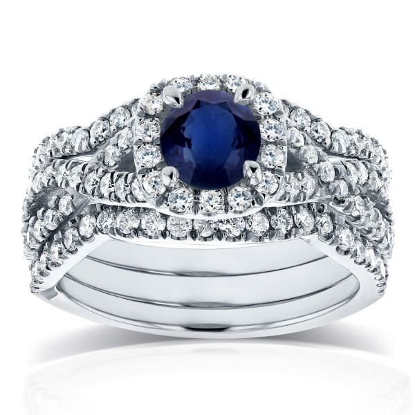 Sapphire & Diamond White Gold Ring Set: Intertwined Brilliance