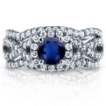 Sapphire & Diamond White Gold Ring Set: Intertwined Brilliance