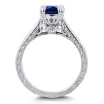 Vintage Engraved White Gold Ring with Sapphire and Diamonds for Engagement by Yaffie