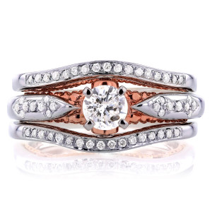 Bridal Set with Exquisite 2/3ct TDW Diamonds Layered in White and Rose Gold by Yaffie