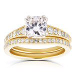Yaffie Gold Bridal Set with Cushion Moissanite and Diamond Accent (1 1/10ct and 2/5ct TDW)