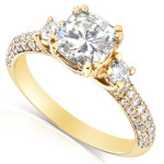 Sparkling Yaffie Gold Engagement Ring with Cushion Moissanite, 1 1/2ct TGW and Dazzling Diamond Accents
