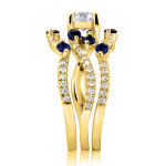 Yaffie Gold Bridal Set with Double Blue Sapphire and 1 1/3ct TCW Diamonds