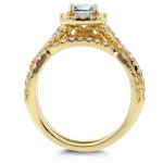 Double Band 1 1/5ct Princess Diamond Halo Bridal Ring by Yaffie Gold