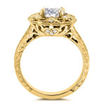 Elegant Antique Floral Engagement Ring with Yaffie Gold, 1 1/5ct TGW Forever One DEF Moissanite and Diamond Sparkles.