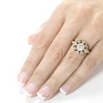 Vintage Floral Engagement Ring with Yaffie Gold Setting and 1.2ct Moissanite and Diamond Stones.