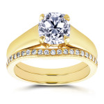 Dazzling Duo: Yaffie Gold Bridal Set with Cushion Diamond Solitaire and Wedded Diamonds