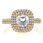 Sparkling Double Halo Cushion Cut Engagement Ring with 1.75ct TDW Diamonds by Yaffie Gold