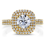 Golden Romanticism: 1.75ct TDW Diamond Double Halo Engagement Ring