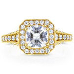 Sparkling Yaffie Gold Cushion Moissanite Engagement Ring with Profile Diamonds