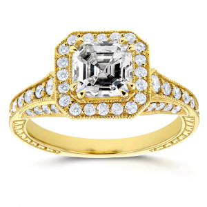 Yaffie Gold Vintage Asscher Diamond Ring with Unique Etchings, 1.6ct TDW