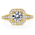 Vintage Milgrain Halo Engagement Ring with 1.6ct Round Diamond by Yaffie Gold