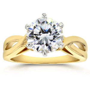 Crossed Split Shank Engagement Ring with Yaffie Gold 1.87 Carat Round Moissanite Solitaire