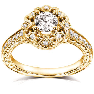 Vintage Diamond Engagement Ring with Floral Designs, Yaffie Gold (1/2 carat)