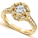 Unearth Timeless Romance with the Exquisite Yaffie Gold Floral Vintage Diamond Engagement Ring featuring 1/2ct TDW