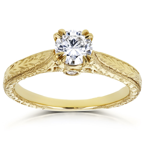 Golden Vintage Sparkle: 1/2ct TDW Round Diamond Engagement Ring by Yaffie Gold