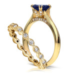 Antique Floral Eternal Bliss Ring with 1ct Blue Sapphire and 2/5ct TDW Diamonds in Yaffie Gold