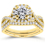 Eternal Sparkle Bridal Set: Yaffie Gold 1ct Forever Brilliant Moissanite and 3/4ct TDW Diamond Criss Cross Design.