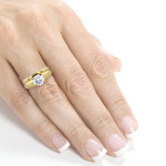 Classic and Elegant Yaffie Gold Bridal Set featuring 1ct Round Moissanite Solitaire