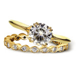 Antique Bridal with Floral Diamond Accent and 1ct Round Moissanite by Yaffie Gold