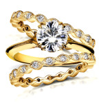 Antique Double Floral Diamond and Moissanite Ring in Yaffie Gold (1ct and 3/4ct TDW)