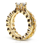 Yaffie Gold Moissanite & Diamond Floral Antique Ring