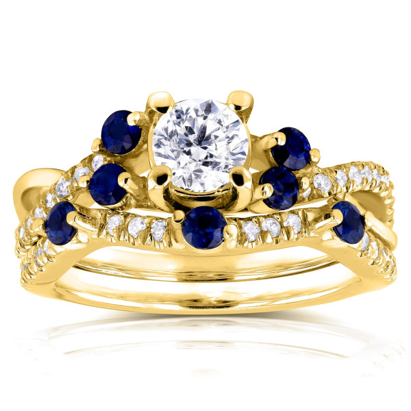 Yaffie Sapphire and Diamond Bridal Set with 1ct TCW Gold Sparkle